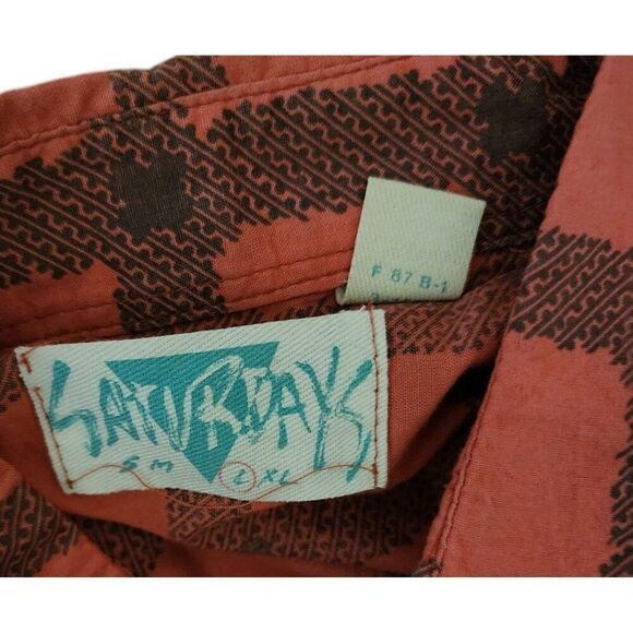 Vintage 80s Saturdays Button Up Plaid Check Men Shirt Size L Pink - Picture 5 of 9